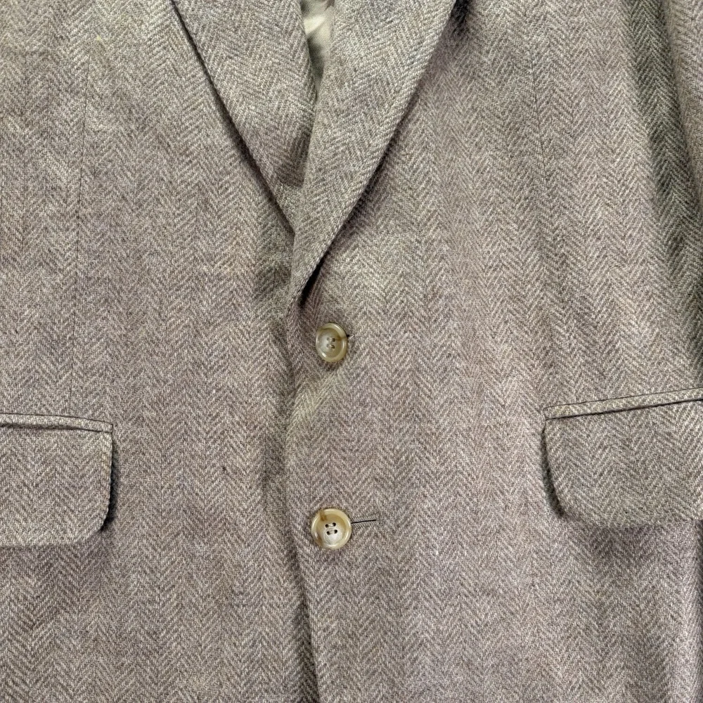 Vintage Lands End Blazer Mens 44R Brown Lambswool Two Button Tweed Herringbone